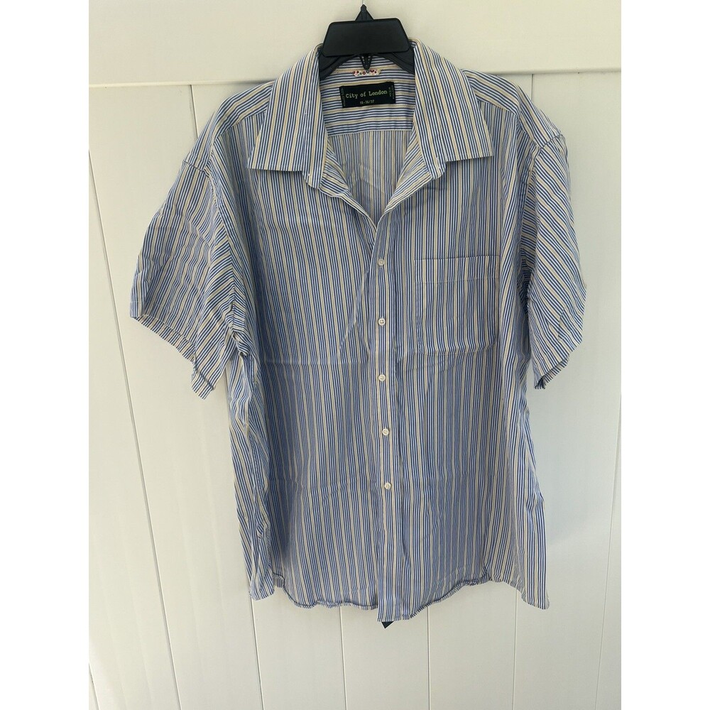 City of London Dress Shirt Striped Short Sleeve Sz 18 36/37 Multicolor